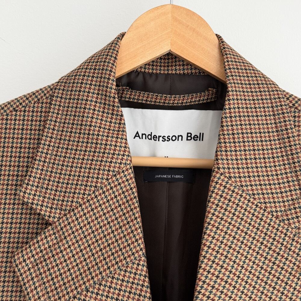 Andersson Bell Coat Womens Medium Wool Blend Checked Houndstooth Patchwork Japan - Picture 7 of 16